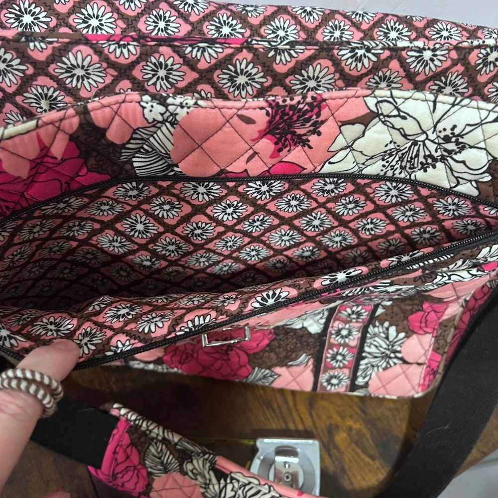 Vera Bradley Mocha rouge Quilted Laptop Messenger Bag Floral Crossbody Briefcase